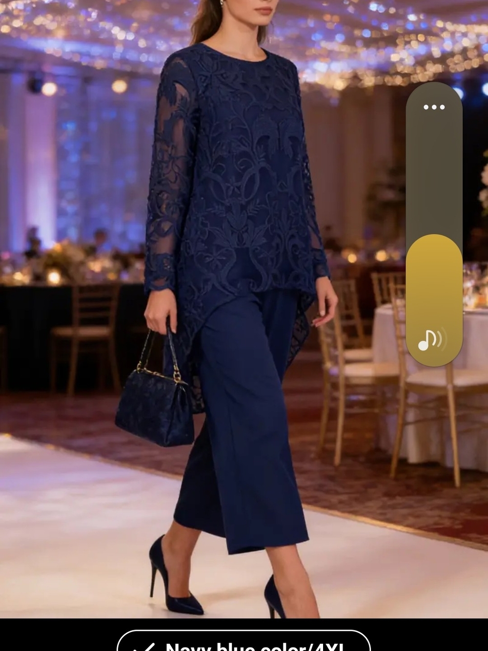 Elegant Navy Lace Tunic & Pants Set - Women 4x/3x